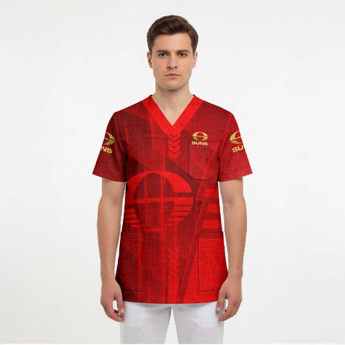 Personalized Gold Coast Suns Scrub Top Modern Geometric Sports Graphic Style