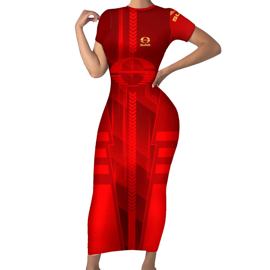 Personalized Gold Coast Suns Short Sleeve Bodycon Dress Modern Geometric Sports Graphic Style