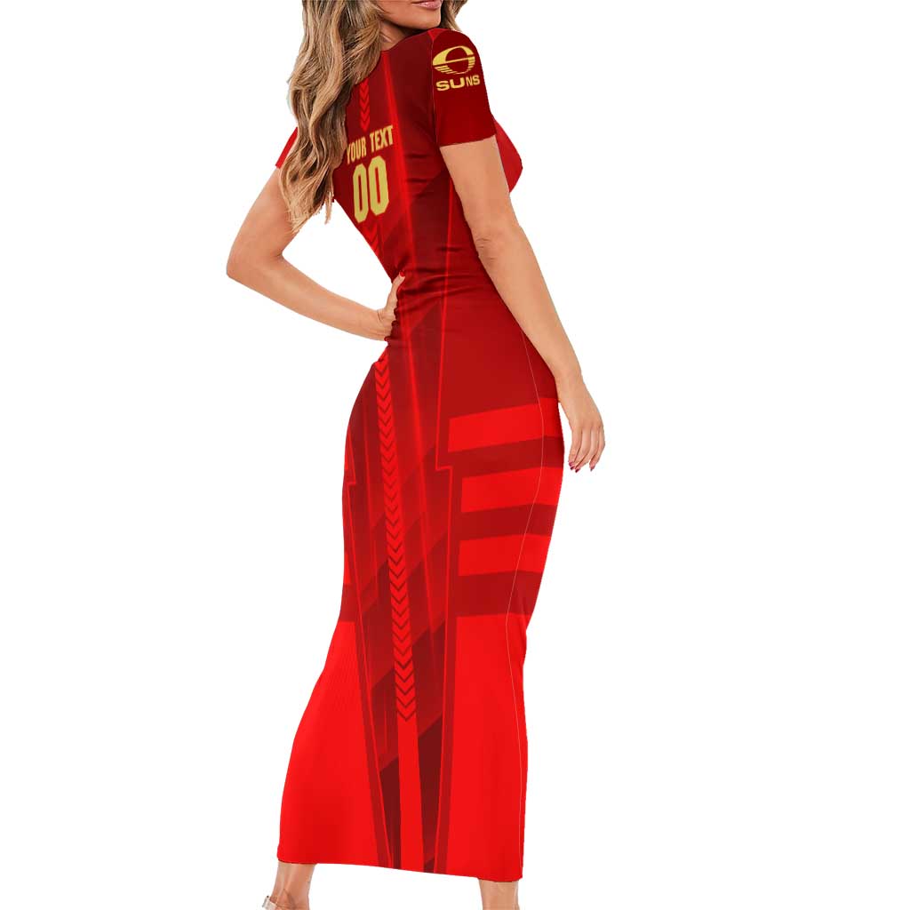 Personalized Gold Coast Suns Short Sleeve Bodycon Dress Modern Geometric Sports Graphic Style