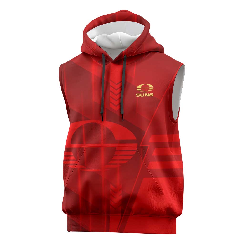 Personalized Gold Coast Suns Sleeveless Hoodie Modern Geometric Sports Graphic Style