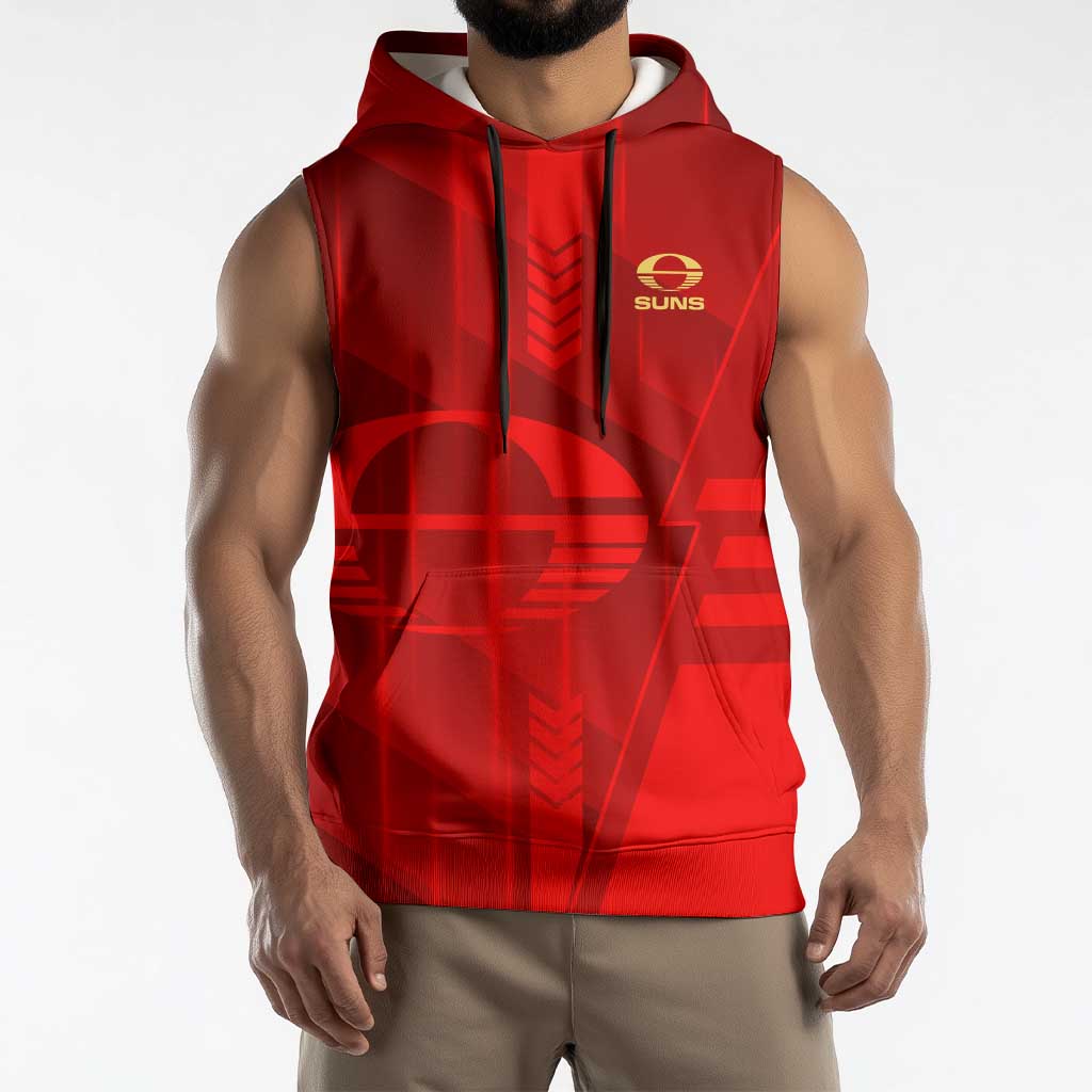 Personalized Gold Coast Suns Sleeveless Hoodie Modern Geometric Sports Graphic Style