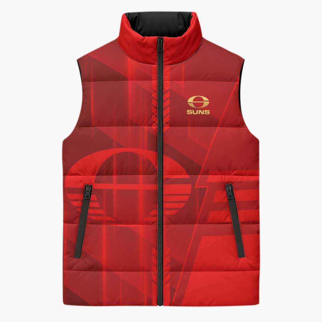 Personalized Gold Coast Suns Sleeveless Puffer Jacket Modern Geometric Sports Graphic Style