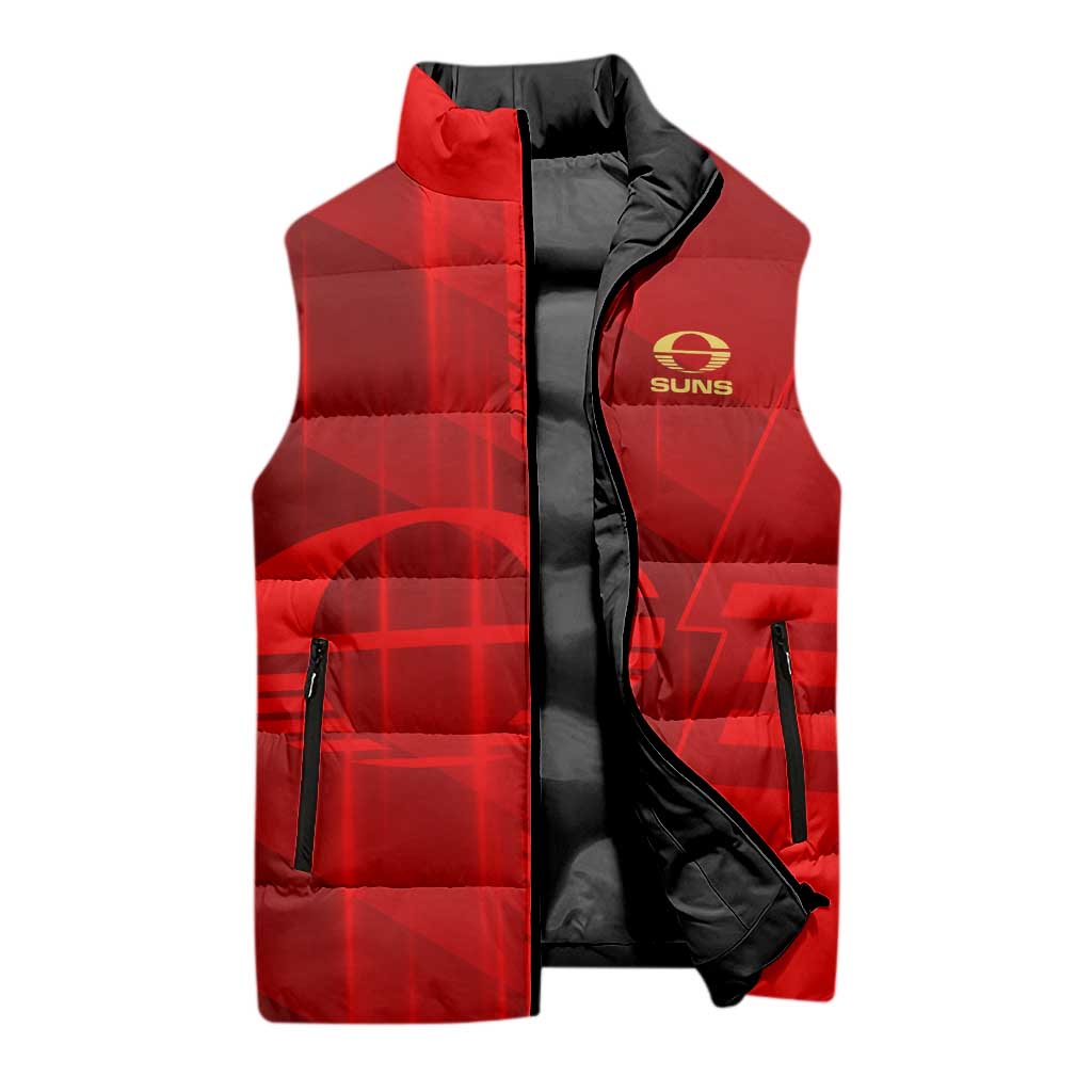Personalized Gold Coast Suns Sleeveless Puffer Jacket Modern Geometric Sports Graphic Style