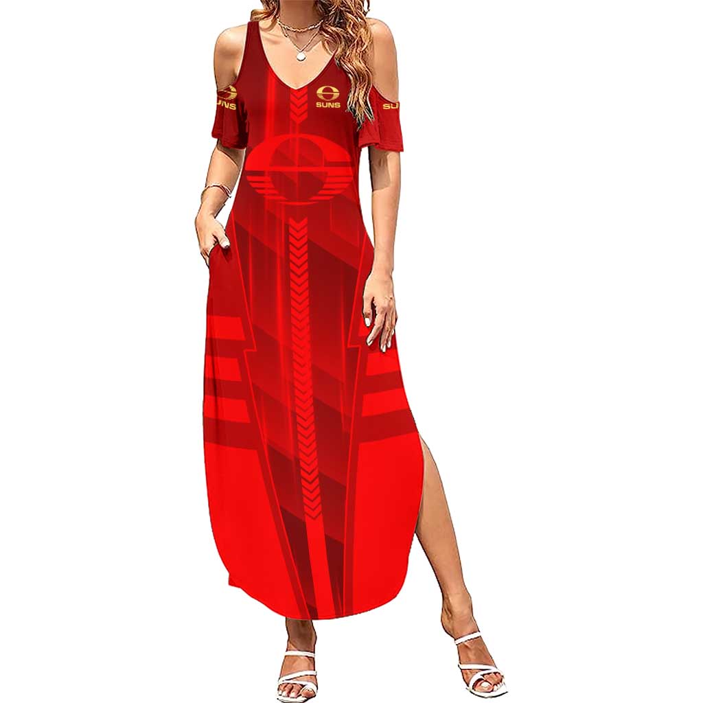 Personalized Gold Coast Suns Summer Maxi Dress Modern Geometric Sports Graphic Style