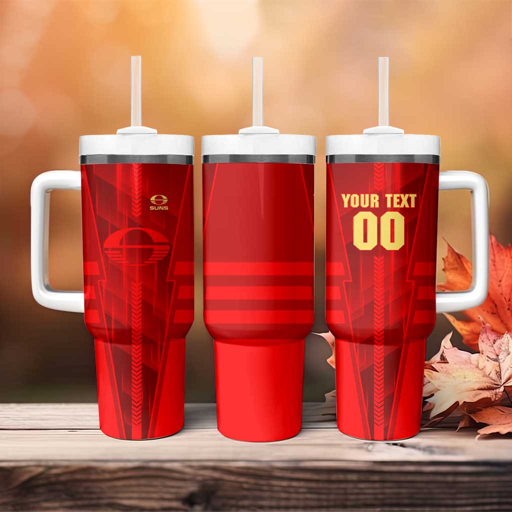 Personalized Gold Coast Suns Tumbler With Handle Modern Geometric Sports Graphic Style