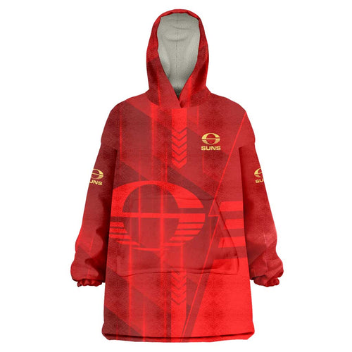 Personalized Gold Coast Suns Wearable Blanket Hoodie Modern Geometric Sports Graphic Style