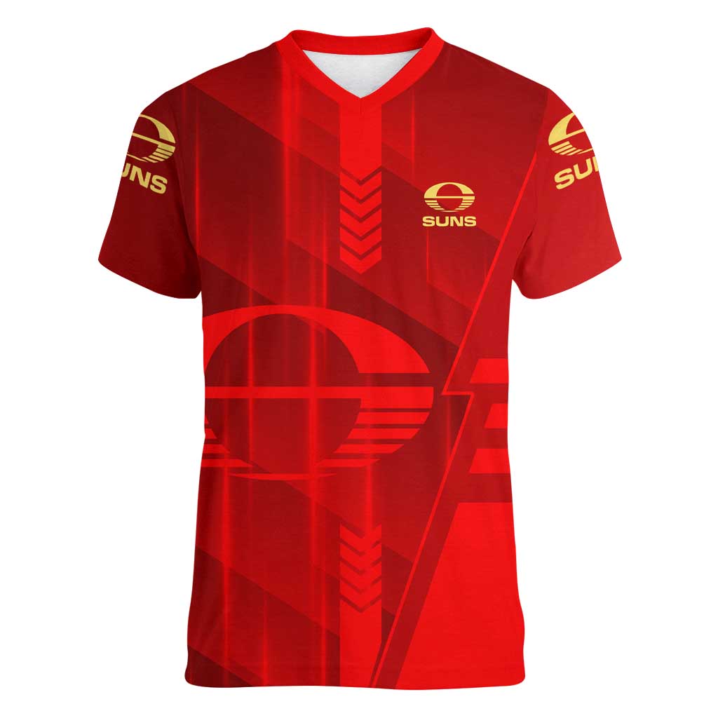 Personalized Gold Coast Suns Women V-Neck T-Shirt Modern Geometric Sports Graphic Style