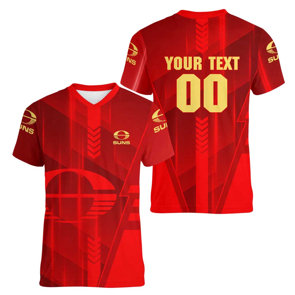 Personalized Gold Coast Suns Women V-Neck T-Shirt Modern Geometric Sports Graphic Style