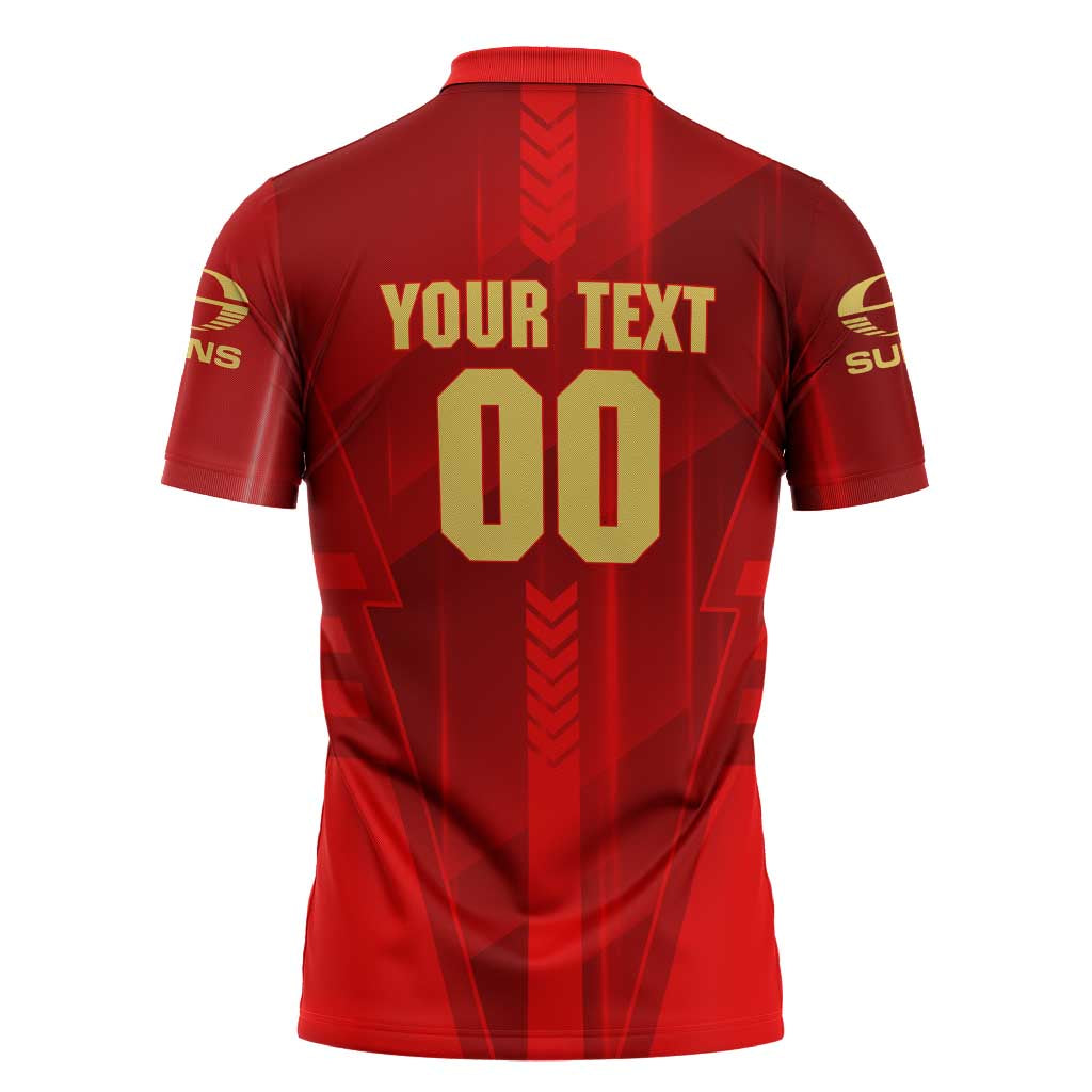 Personalized Gold Coast Suns Zipper Polo Shirt Modern Geometric Sports Graphic Style