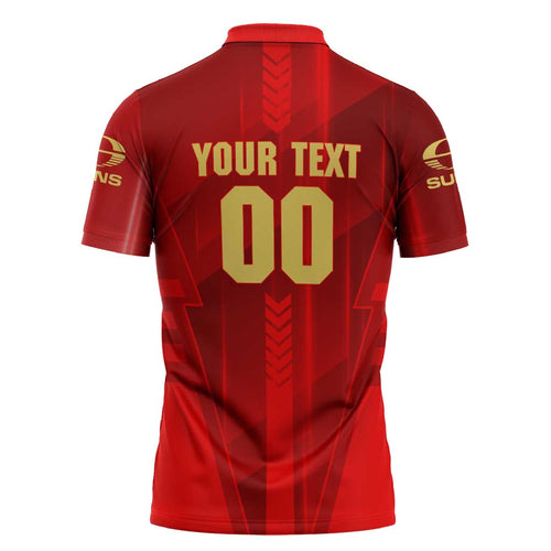 Personalized Gold Coast Suns Zipper Polo Shirt Modern Geometric Sports Graphic Style