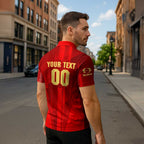 Personalized Gold Coast Suns Zipper Polo Shirt Modern Geometric Sports Graphic Style