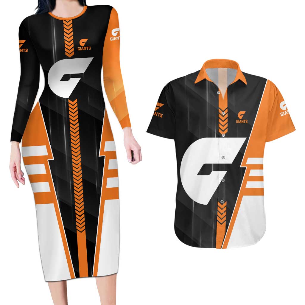 Personalized Greater Western Sydney Giants Couples Matching Long Sleeve Bodycon Dress and Hawaiian Shirt Modern Geometric Sports Graphic Style