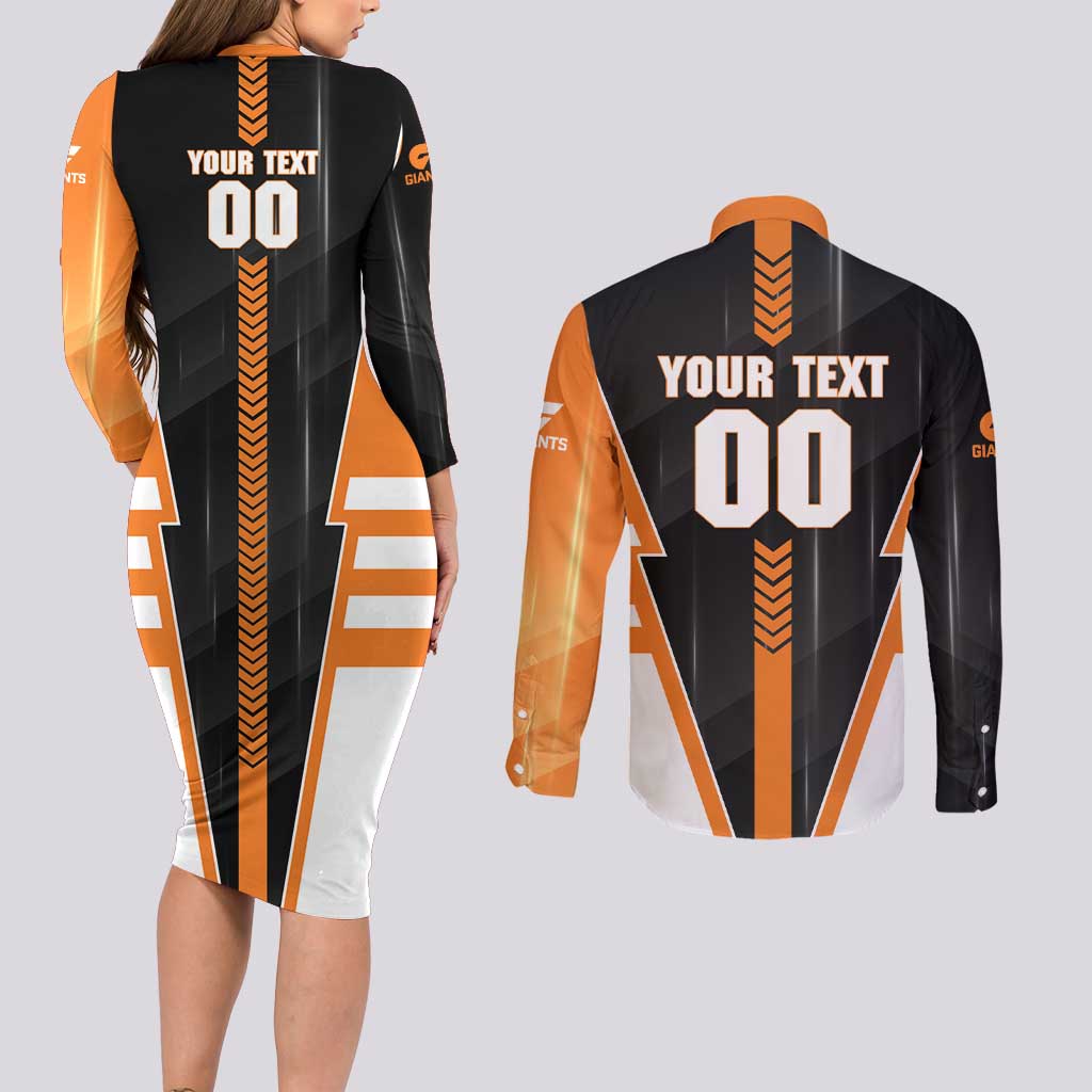 Personalized Greater Western Sydney Giants Couples Matching Long Sleeve Bodycon Dress and Long Sleeve Button Shirt Modern Geometric Sports Graphic Style