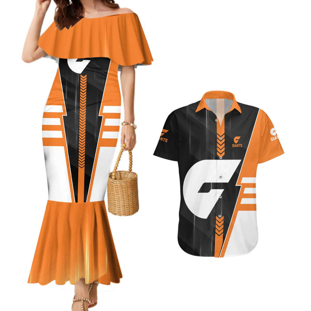 Personalized Greater Western Sydney Giants Couples Matching Mermaid Dress and Hawaiian Shirt Modern Geometric Sports Graphic Style
