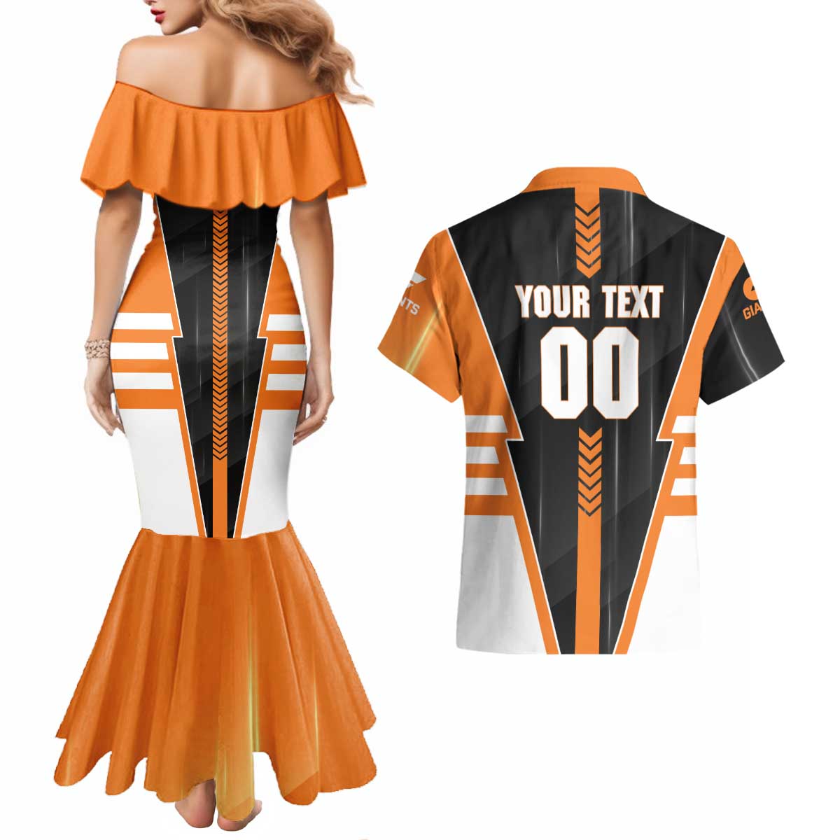 Personalized Greater Western Sydney Giants Couples Matching Mermaid Dress and Hawaiian Shirt Modern Geometric Sports Graphic Style