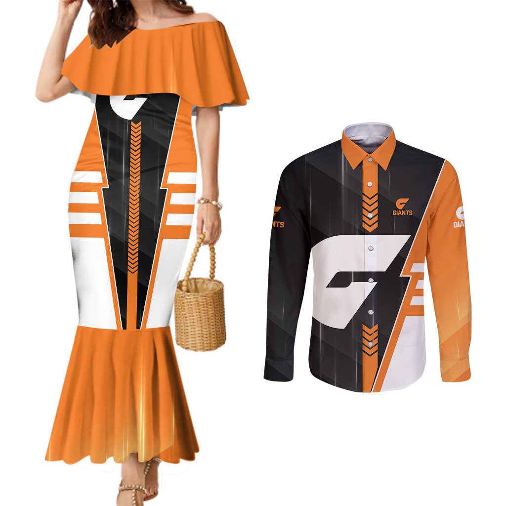 Personalized Greater Western Sydney Giants Couples Matching Mermaid Dress and Long Sleeve Button Shirt Modern Geometric Sports Graphic Style