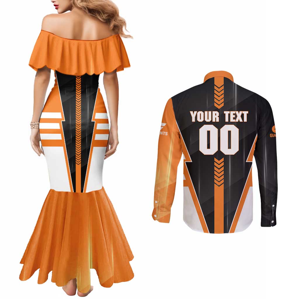 Personalized Greater Western Sydney Giants Couples Matching Mermaid Dress and Long Sleeve Button Shirt Modern Geometric Sports Graphic Style