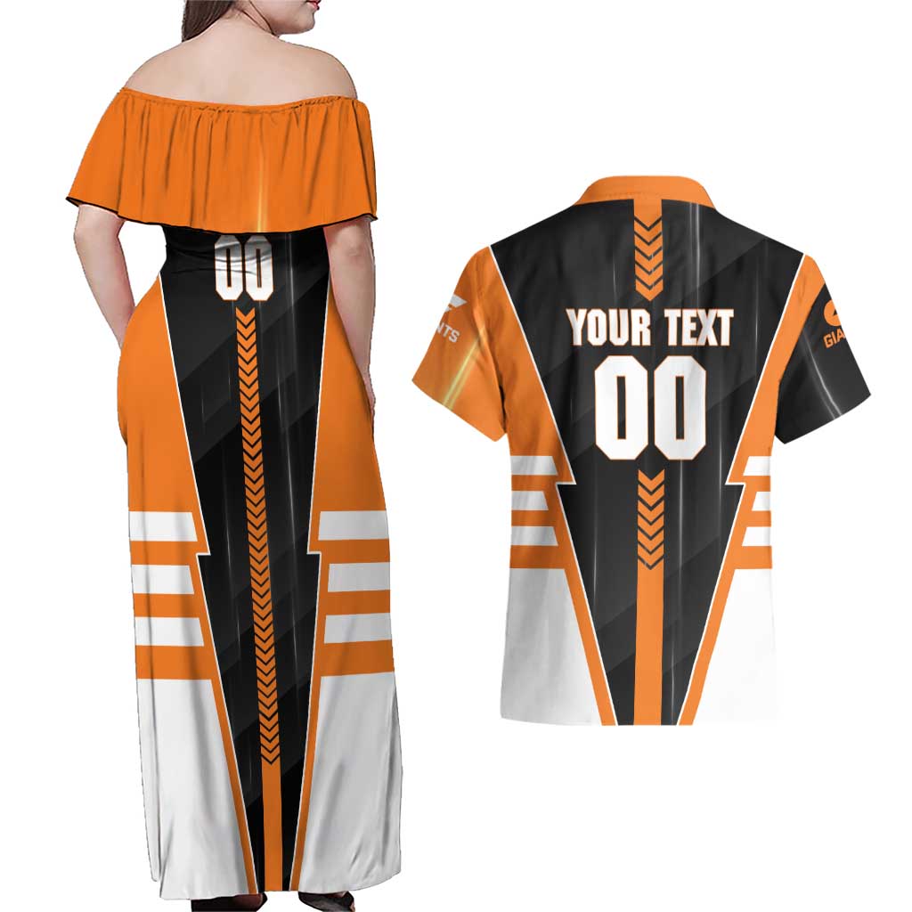 Personalized Greater Western Sydney Giants Couples Matching Off Shoulder Maxi Dress and Hawaiian Shirt Modern Geometric Sports Graphic Style