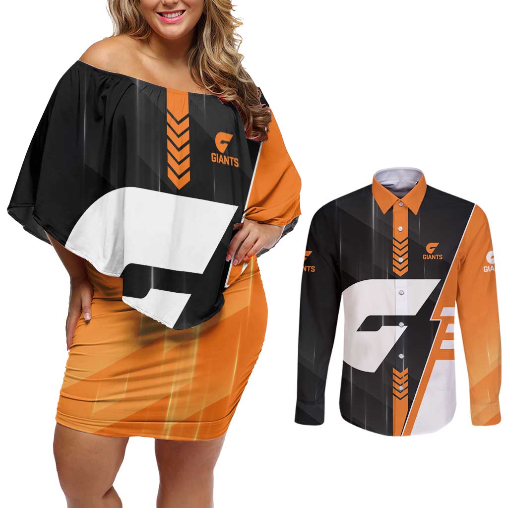 Personalized Greater Western Sydney Giants Couples Matching Off Shoulder Short Dress and Long Sleeve Button Shirt Modern Geometric Sports Graphic Style