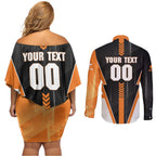 Personalized Greater Western Sydney Giants Couples Matching Off Shoulder Short Dress and Long Sleeve Button Shirt Modern Geometric Sports Graphic Style