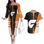 Personalized Greater Western Sydney Giants Couples Matching Off The Shoulder Long Sleeve Dress and Hawaiian Shirt Modern Geometric Sports Graphic Style
