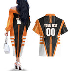Personalized Greater Western Sydney Giants Couples Matching Off The Shoulder Long Sleeve Dress and Hawaiian Shirt Modern Geometric Sports Graphic Style