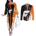 Personalized Greater Western Sydney Giants Couples Matching Off The Shoulder Long Sleeve Dress and Long Sleeve Button Shirt Modern Geometric Sports Graphic Style