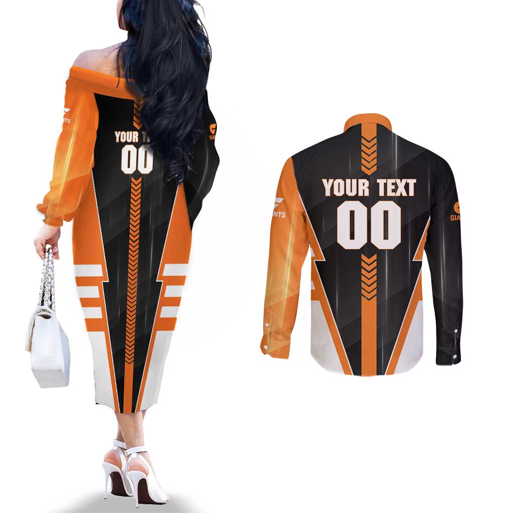 Personalized Greater Western Sydney Giants Couples Matching Off The Shoulder Long Sleeve Dress and Long Sleeve Button Shirt Modern Geometric Sports Graphic Style