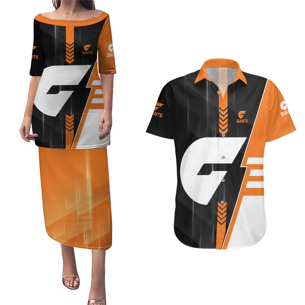 Personalized Greater Western Sydney Giants Couples Matching Puletasi and Hawaiian Shirt Modern Geometric Sports Graphic Style