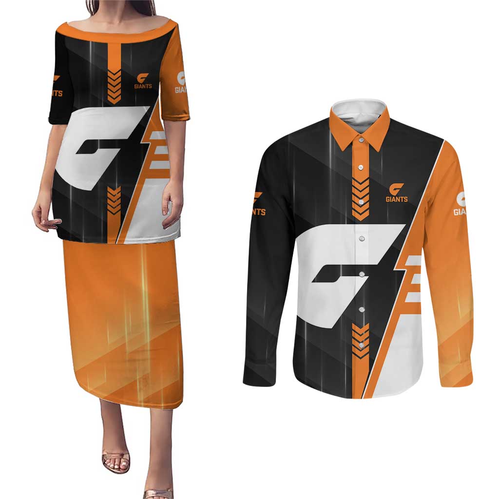 Personalized Greater Western Sydney Giants Couples Matching Puletasi and Long Sleeve Button Shirt Modern Geometric Sports Graphic Style