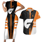 Personalized Greater Western Sydney Giants Couples Matching Short Sleeve Bodycon Dress and Hawaiian Shirt Modern Geometric Sports Graphic Style