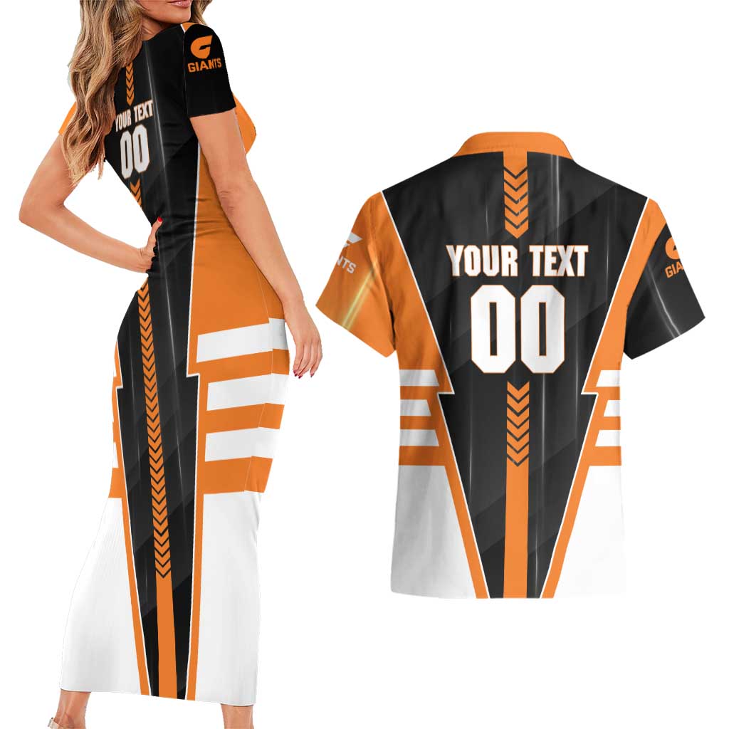Personalized Greater Western Sydney Giants Couples Matching Short Sleeve Bodycon Dress and Hawaiian Shirt Modern Geometric Sports Graphic Style