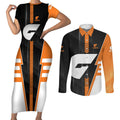 Personalized Greater Western Sydney Giants Couples Matching Short Sleeve Bodycon Dress and Long Sleeve Button Shirt Modern Geometric Sports Graphic Style