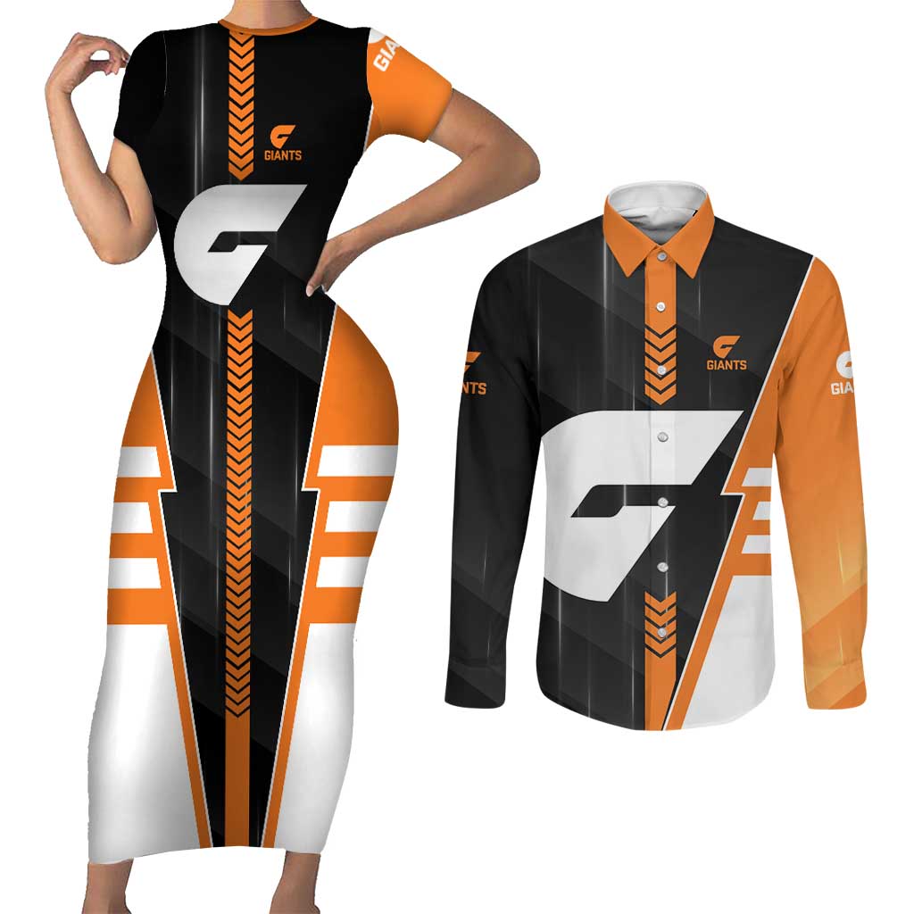 Personalized Greater Western Sydney Giants Couples Matching Short Sleeve Bodycon Dress and Long Sleeve Button Shirt Modern Geometric Sports Graphic Style