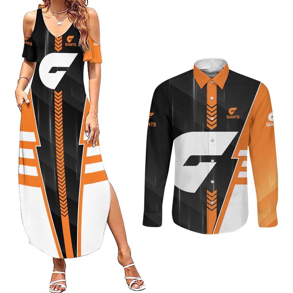Personalized Greater Western Sydney Giants Couples Matching Summer Maxi Dress and Long Sleeve Button Shirt Modern Geometric Sports Graphic Style