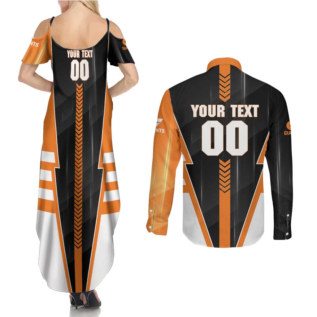 Personalized Greater Western Sydney Giants Couples Matching Summer Maxi Dress and Long Sleeve Button Shirt Modern Geometric Sports Graphic Style