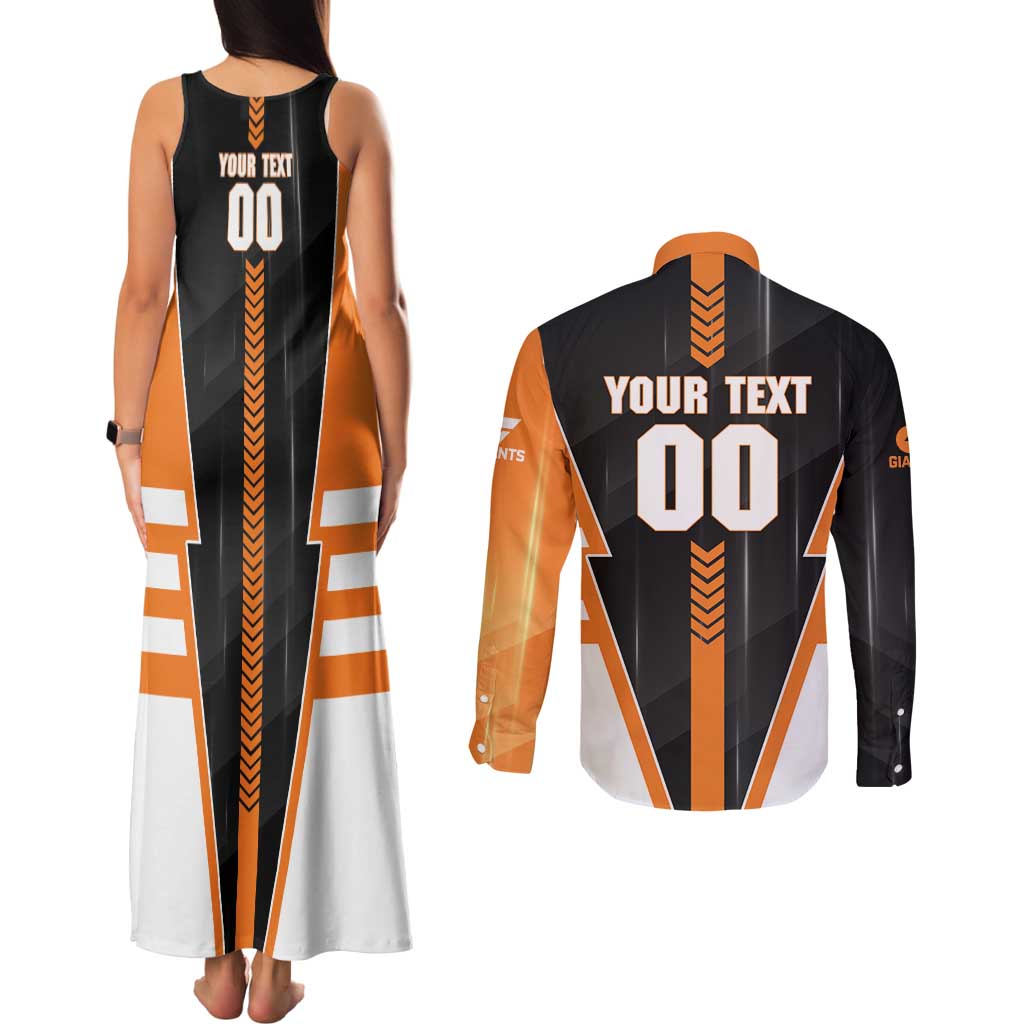 Personalized Greater Western Sydney Giants Couples Matching Tank Maxi Dress and Long Sleeve Button Shirt Modern Geometric Sports Graphic Style