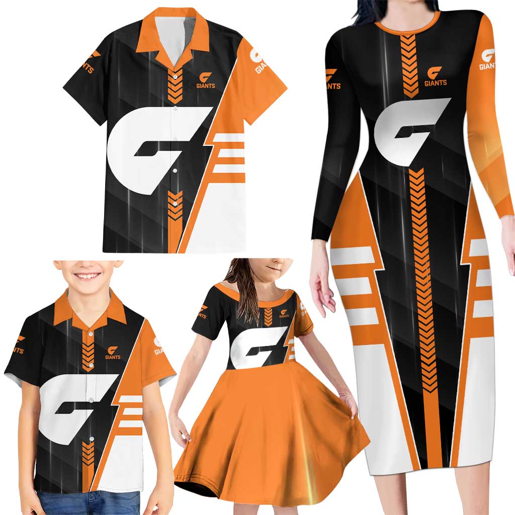 Personalized Greater Western Sydney Giants Family Matching Long Sleeve Bodycon Dress and Hawaiian Shirt Modern Geometric Sports Graphic Style