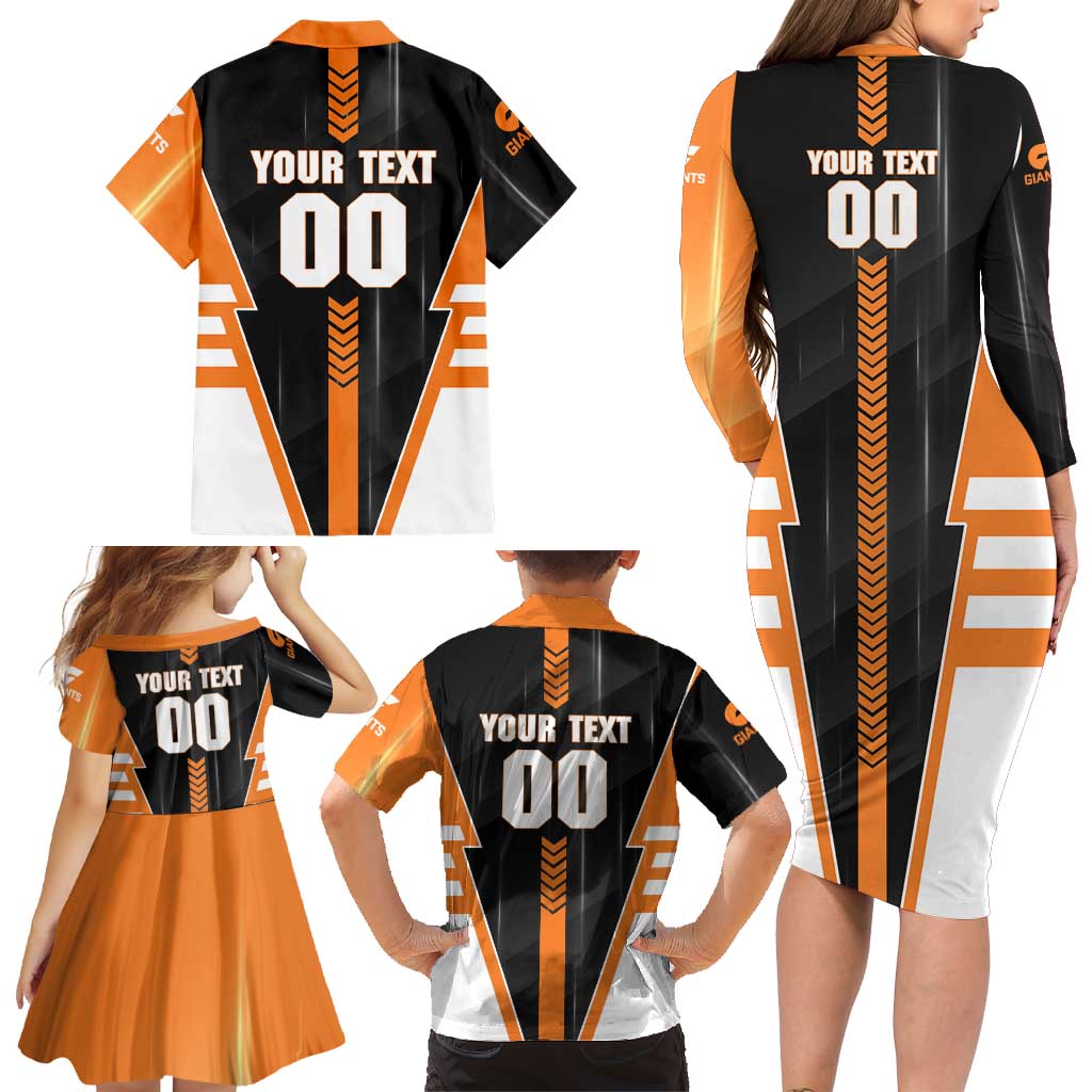 Personalized Greater Western Sydney Giants Family Matching Long Sleeve Bodycon Dress and Hawaiian Shirt Modern Geometric Sports Graphic Style