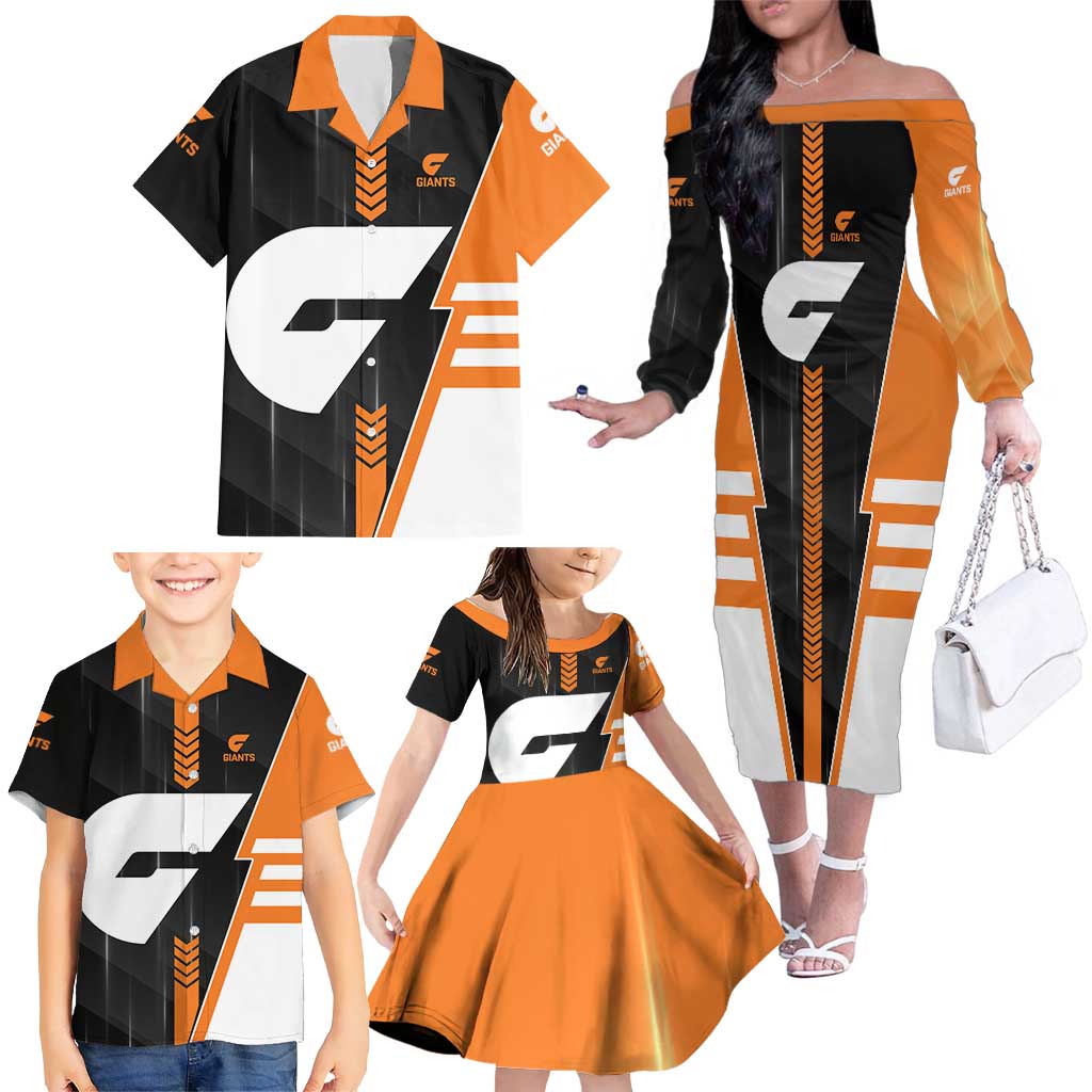 Personalized Greater Western Sydney Giants Family Matching Off The Shoulder Long Sleeve Dress and Hawaiian Shirt Modern Geometric Sports Graphic Style