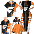 Personalized Greater Western Sydney Giants Family Matching Short Sleeve Bodycon Dress and Hawaiian Shirt Modern Geometric Sports Graphic Style