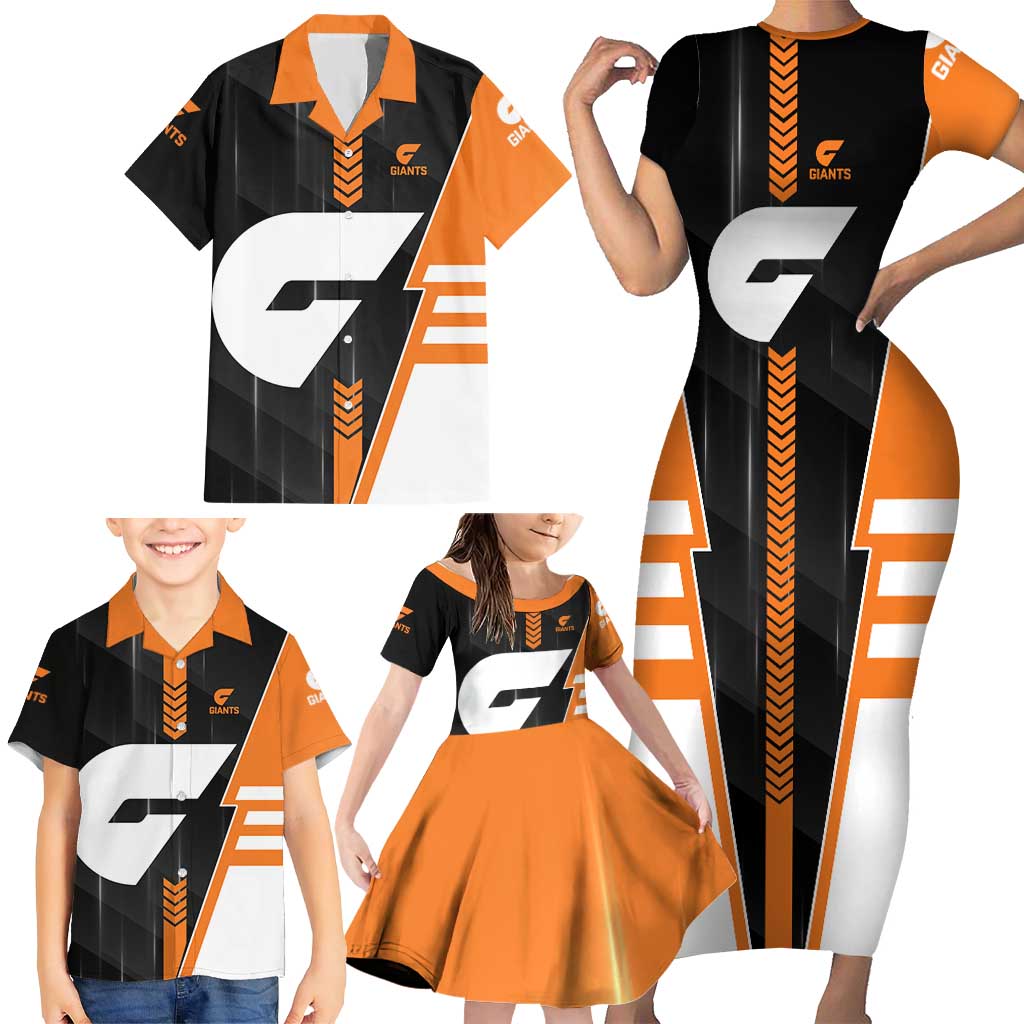 Personalized Greater Western Sydney Giants Family Matching Short Sleeve Bodycon Dress and Hawaiian Shirt Modern Geometric Sports Graphic Style