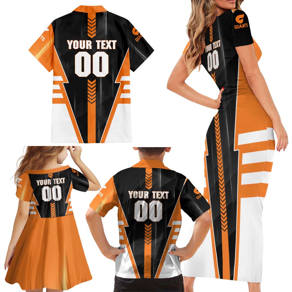 Personalized Greater Western Sydney Giants Family Matching Short Sleeve Bodycon Dress and Hawaiian Shirt Modern Geometric Sports Graphic Style
