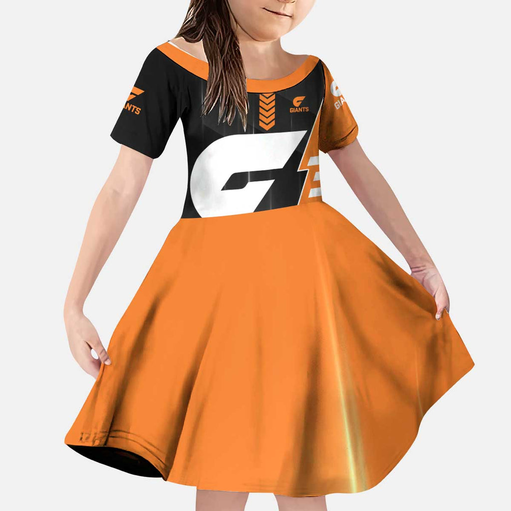 Personalized Greater Western Sydney Giants Kid Short Sleeve Dress Modern Geometric Sports Graphic Style