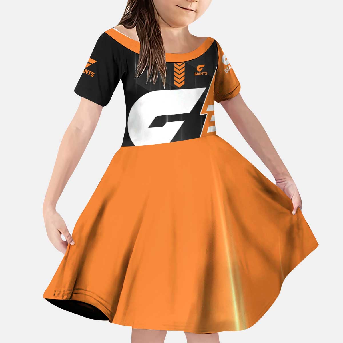 Personalized Greater Western Sydney Giants Kid Short Sleeve Dress Modern Geometric Sports Graphic Style