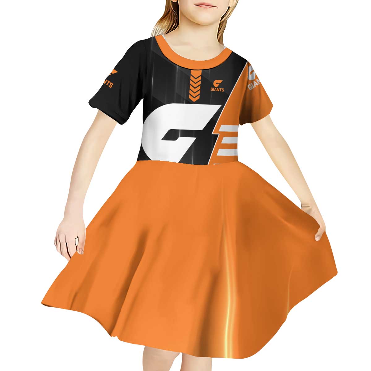 Personalized Greater Western Sydney Giants Kid Short Sleeve Dress Modern Geometric Sports Graphic Style