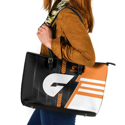 Greater Western Sydney Giants Leather Tote Bag Modern Geometric Sports Graphic Style