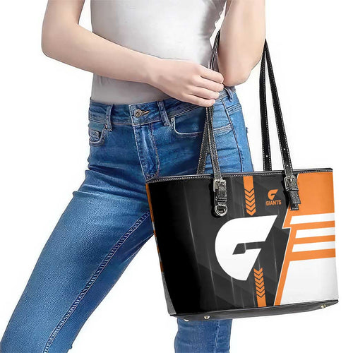 Greater Western Sydney Giants Leather Tote Bag Modern Geometric Sports Graphic Style