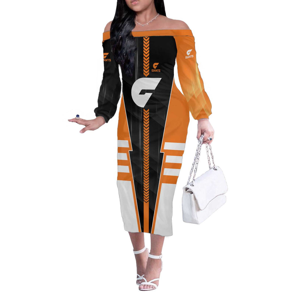Personalized Greater Western Sydney Giants Off The Shoulder Long Sleeve Dress Modern Geometric Sports Graphic Style
