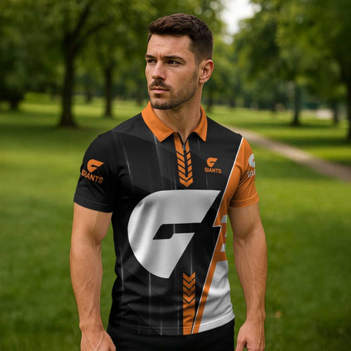 Personalized Greater Western Sydney Giants Zipper Polo Shirt Modern Geometric Sports Graphic Style
